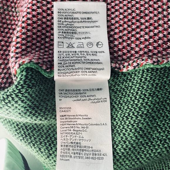 H&M Peanuts Ski Snoopy Women 12 Boxy Crop Jacquard Knit Sweater Green Schultz - Picture 8 of 8